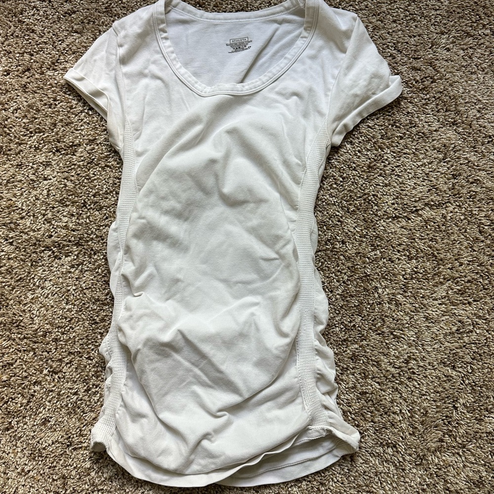Athleta White Ruched Fitted T-Shirt